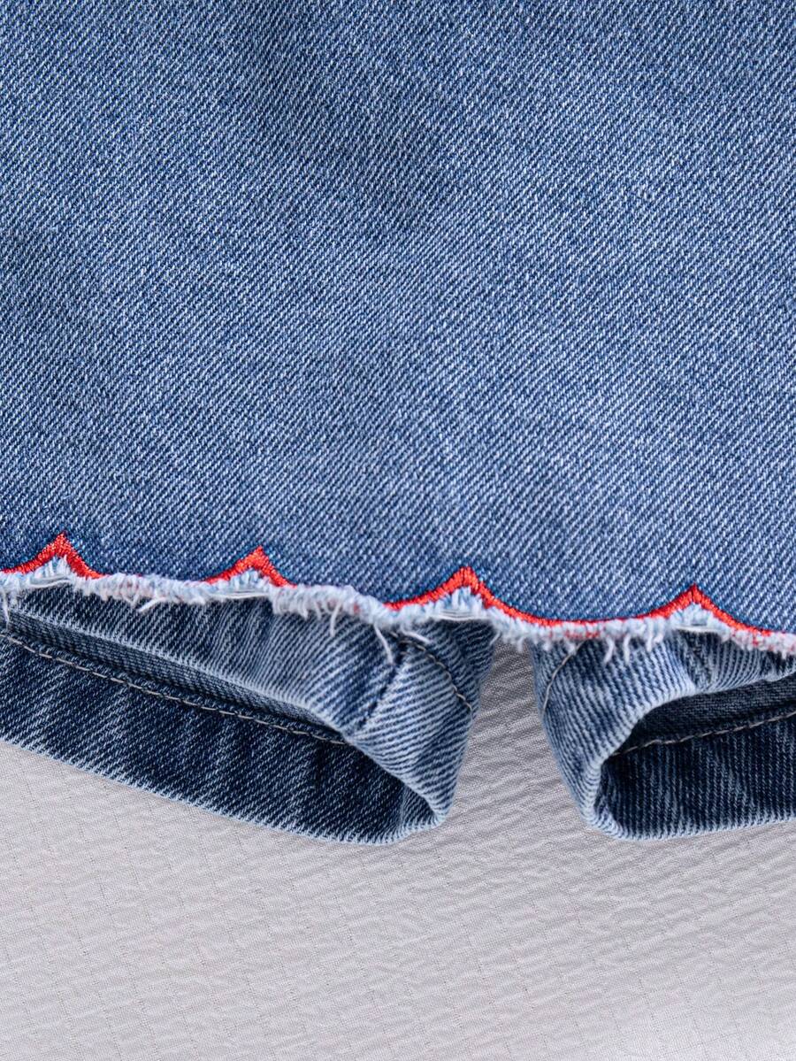 Toddler Girls Textured Knit Vest Top And Denim Skort Flower Embroidered Summer Outfit Set