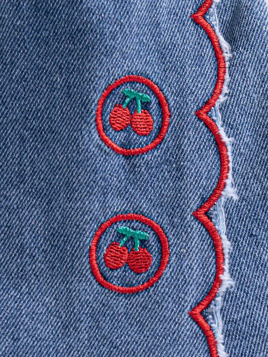 Toddler Girls Textured Knit Vest Top And Denim Skort Flower Embroidered Summer Outfit Set