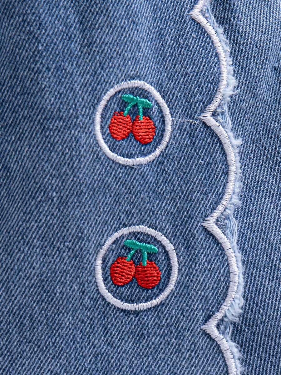 Toddler Girls Textured Knit Vest Top And Denim Skort Flower Embroidered Summer Outfit Set