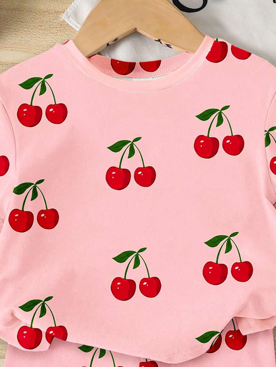 Lemon Fruit & Letter Print Short Sleeve Top and Shorts Set for Baby Girls