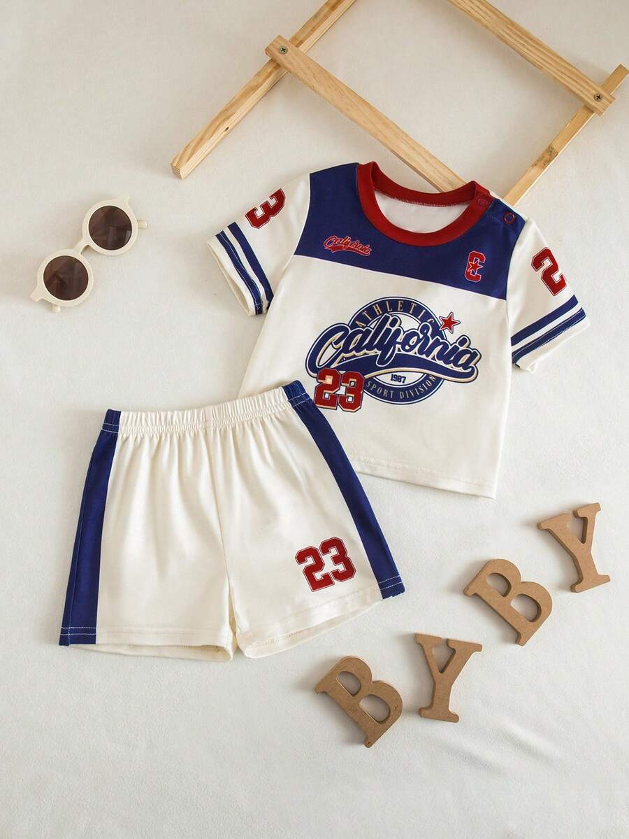Newborn Boy & Girl Summer Knit Outfit -Cute Cartoon Bear Striped Shirt & Shorts Set