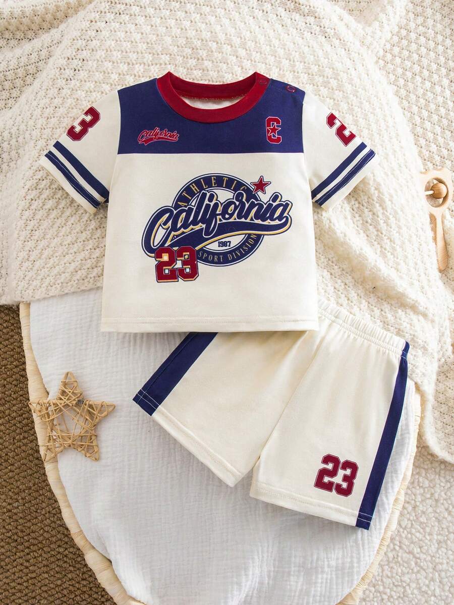 Newborn Boy & Girl Summer Knit Outfit -Cute Cartoon Bear Striped Shirt & Shorts Set