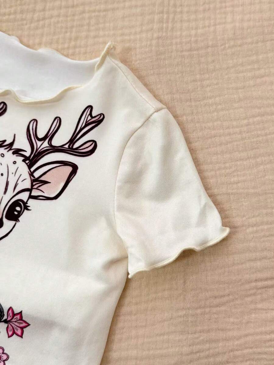 2PCS Baby Daisy Print T-Shirt and Shorts Set for Summer Daily Wear