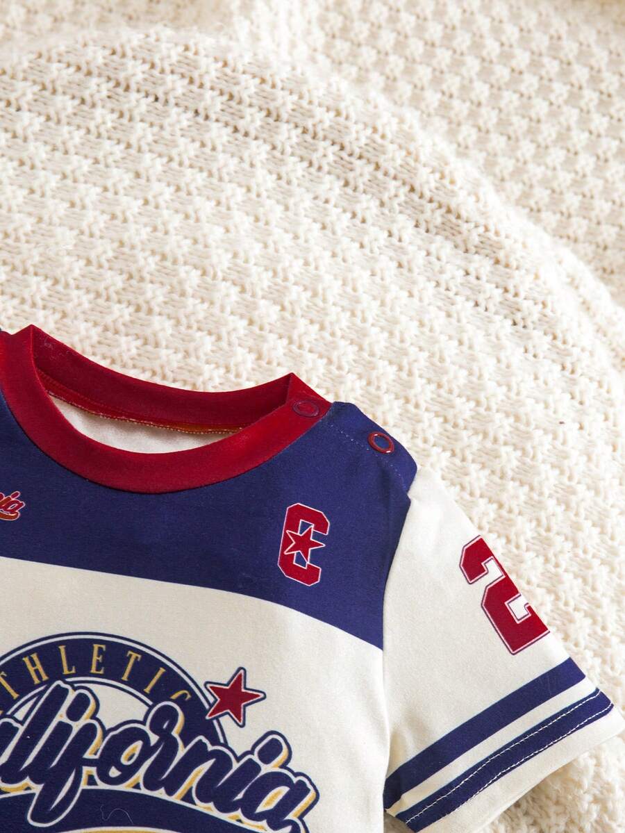 Newborn Boy & Girl Summer Knit Outfit -Cute Cartoon Bear Striped Shirt & Shorts Set