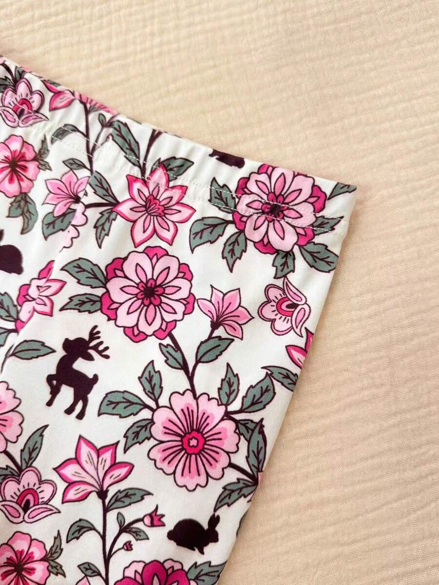 2PCS Baby Daisy Print T-Shirt and Shorts Set for Summer Daily Wear
