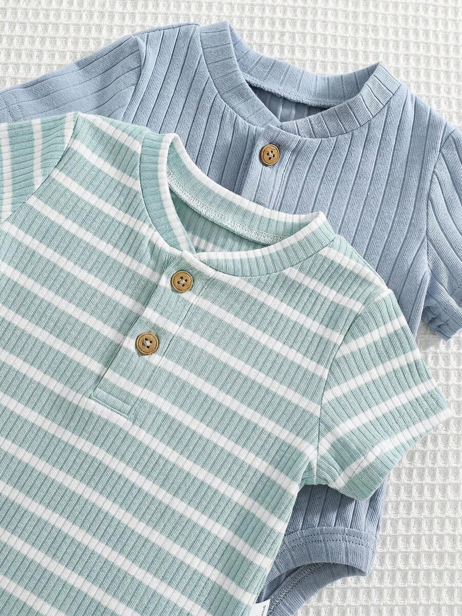 Striped Bodysuit and Shorts 4 Piece Outfit Set for Cute Summer Daily Wear