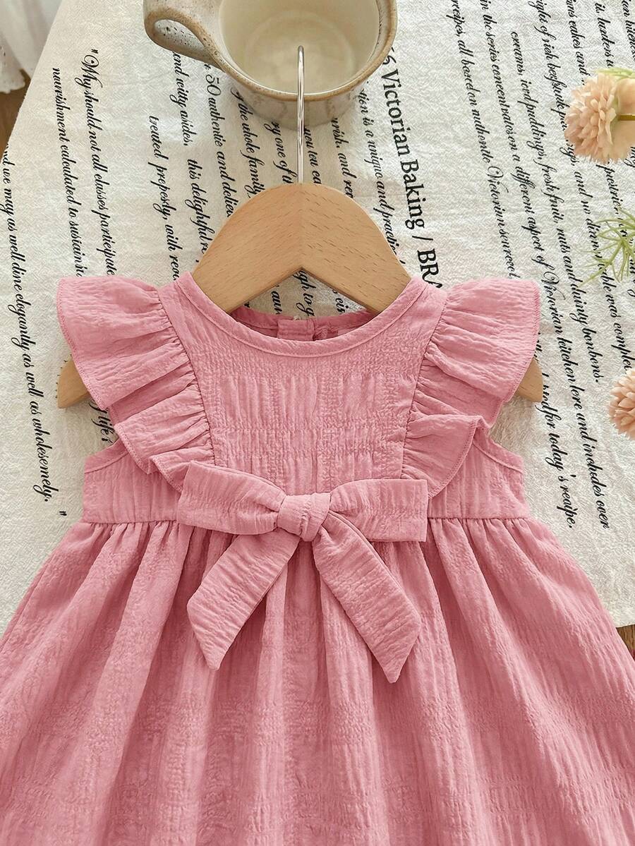 Cozy Pixies Floral Summer Dress - Contrast Color Bow & Waist Tie Detail