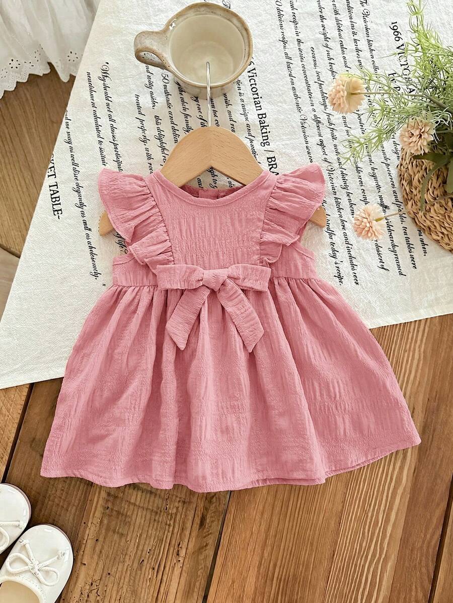 Cozy Pixies Floral Summer Dress - Contrast Color Bow & Waist Tie Detail