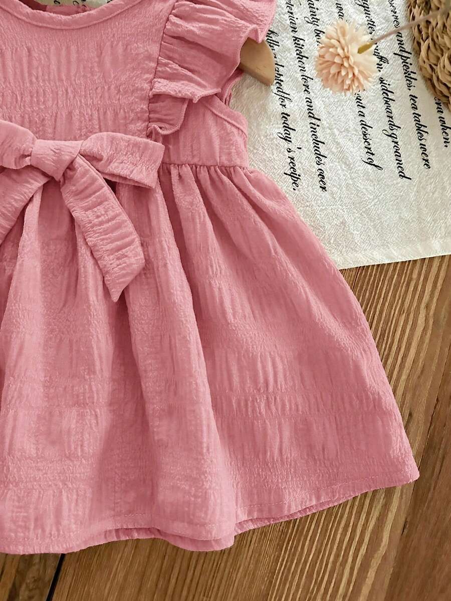 Cozy Pixies Floral Summer Dress - Contrast Color Bow & Waist Tie Detail