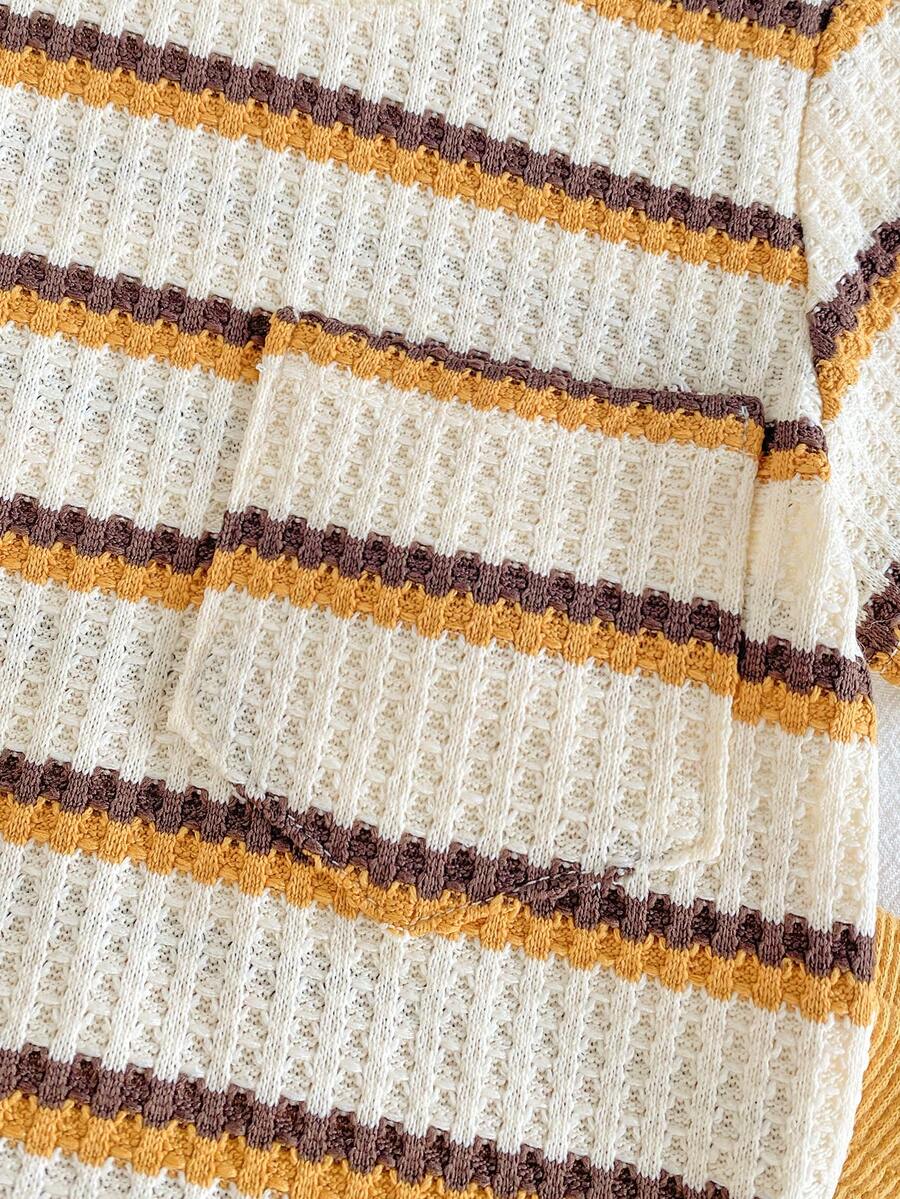 Infant Toddler Boys' Summer Outfit: Striped Waffle Tee and Letter Patch Shorts