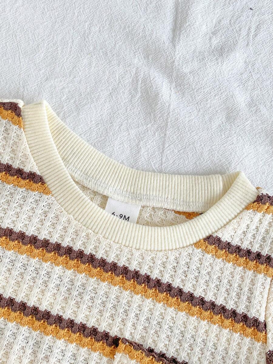 Infant Toddler Boys' Summer Outfit: Striped Waffle Tee and Letter Patch Shorts