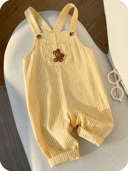 Striped Baby Boys Jumpsuit With Cartoon Bear Design Casual Kids Outfit