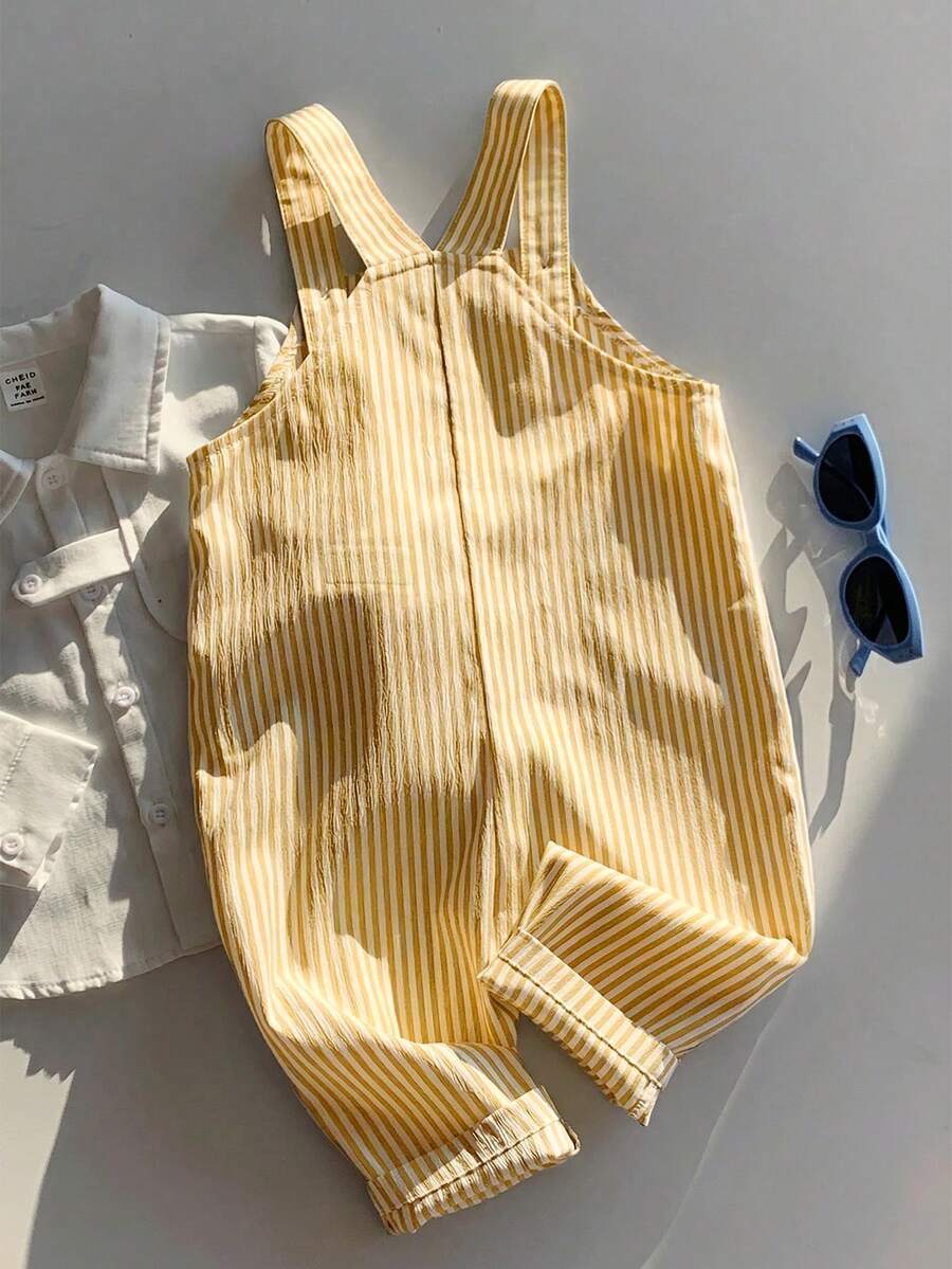 Striped Baby Boys Jumpsuit With Cartoon Bear Design Casual Kids Outfit