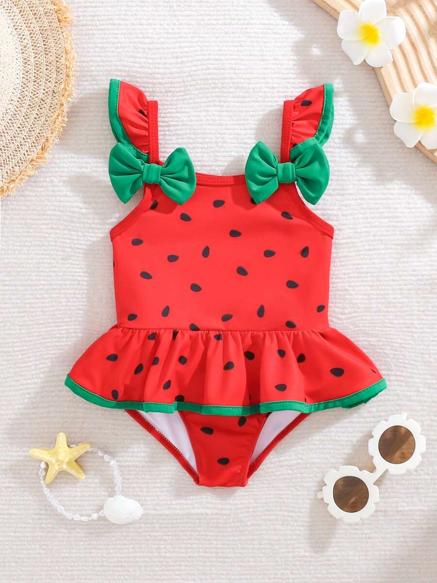 Baby Girls Leopard And Tropical Floral Swimsuit Sleeveless Beach Vacation Outfit