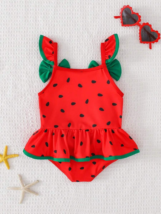 Baby Girls Leopard And Tropical Floral Swimsuit Sleeveless Beach Vacation Outfit