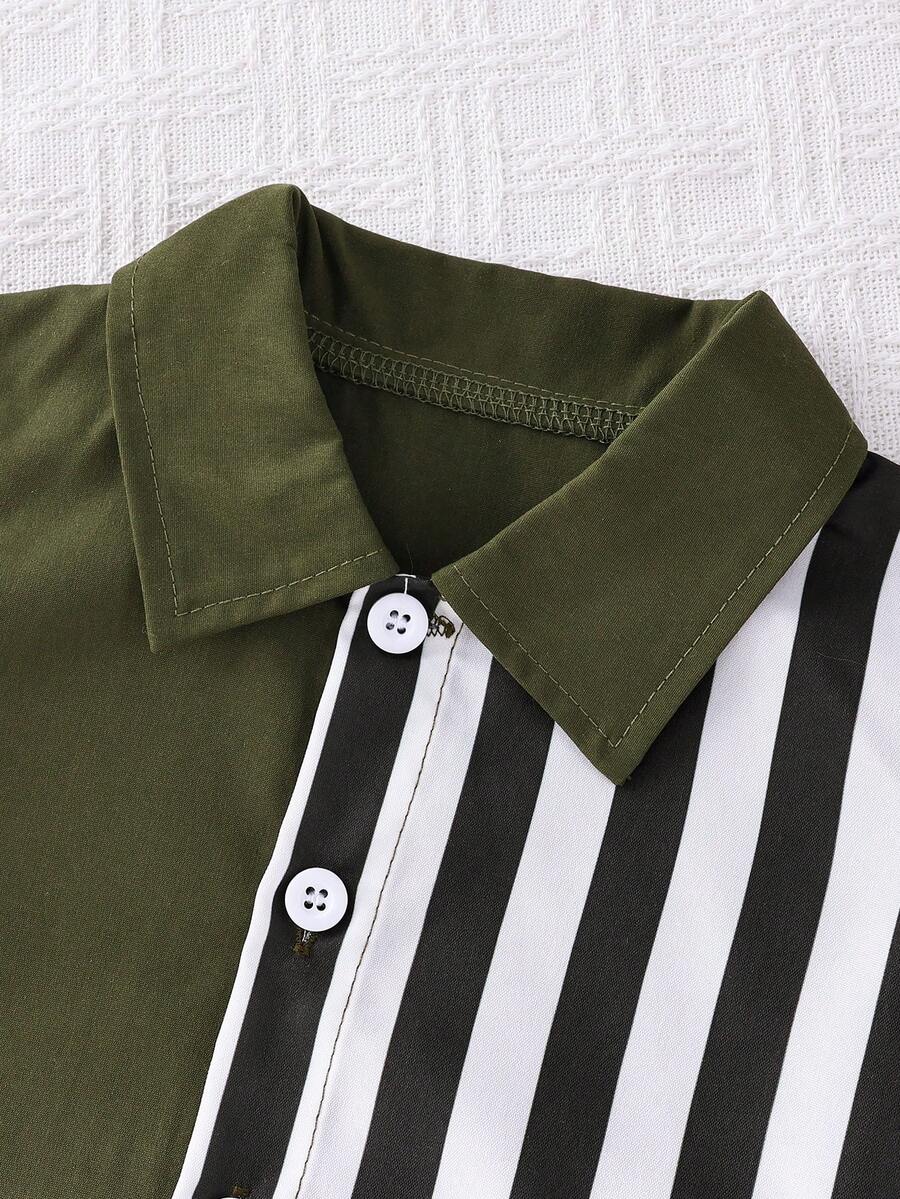 2pcs/Set Baby Boy Casual Striped Polo Collar Top & Shorts Summer Clothes