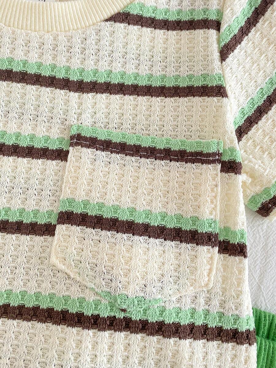 Infant Toddler Boys' Summer Outfit: Striped Waffle Tee and Letter Patch Shorts