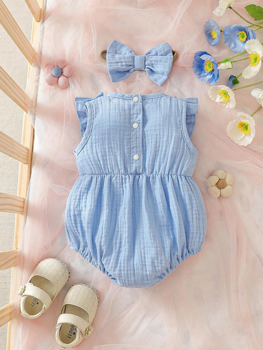 Baby Girl 2-Piece Ruffle Bodysuit Set - Adorable Sleeveless Design with Headband