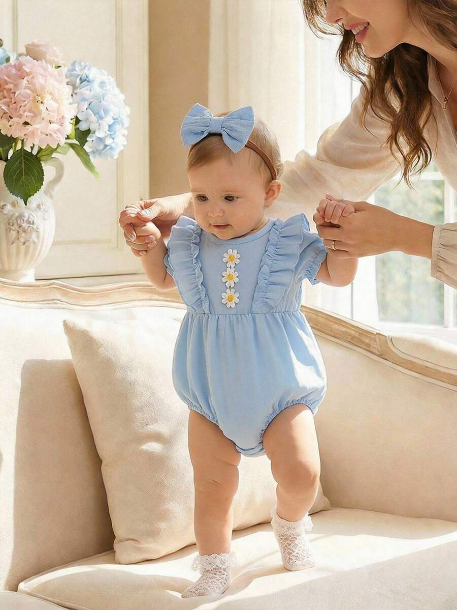 Baby Girl 2-Piece Ruffle Bodysuit Set - Adorable Sleeveless Design with Headband
