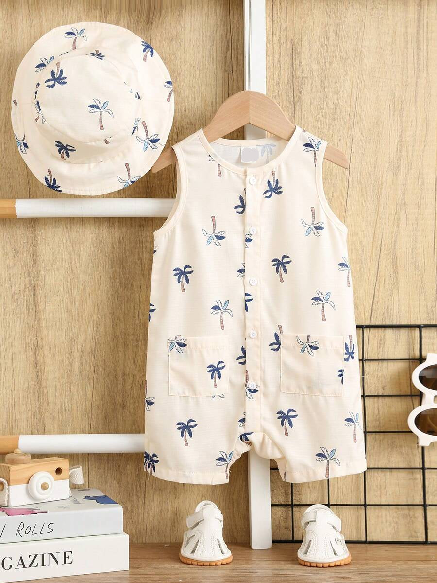 Baby Boy White Sleeveless Romper with Pockets Casual Short Jumpsuit for Everyday Wear