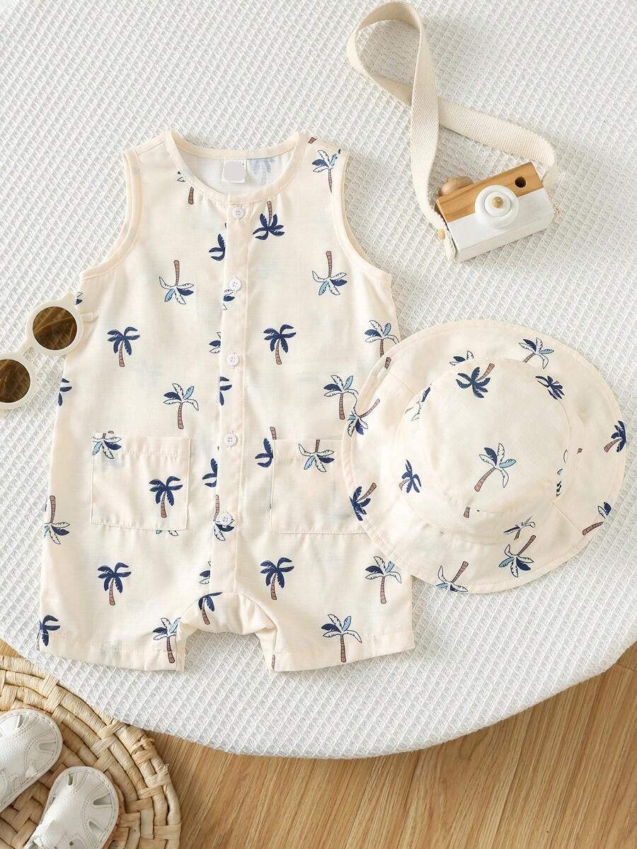 Baby Boy White Sleeveless Romper with Pockets Casual Short Jumpsuit for Everyday Wear