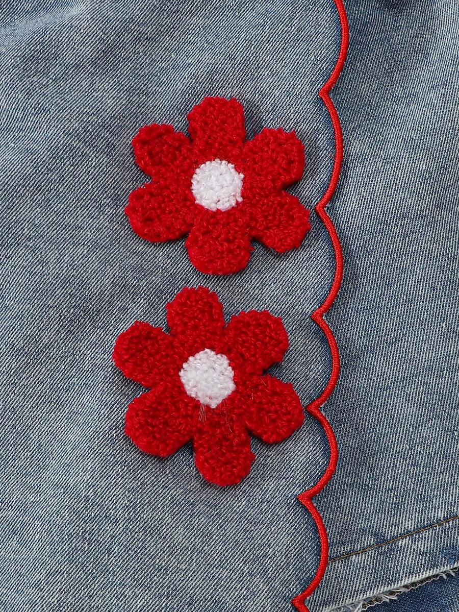 Toddler Girls Textured Knit Vest Top And Denim Skort Flower Embroidered Summer Outfit Set