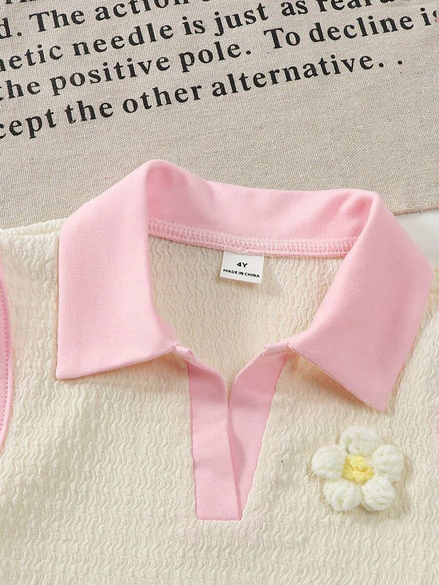Toddler Girls Textured Knit Vest Top And Denim Skort Flower Embroidered Summer Outfit Set