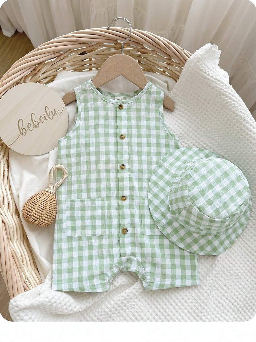 Baby Boy White Sleeveless Romper with Pockets Casual Short Jumpsuit for Everyday Wear