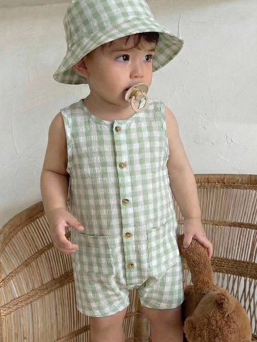 Baby Boy White Sleeveless Romper with Pockets Casual Short Jumpsuit for Everyday Wear
