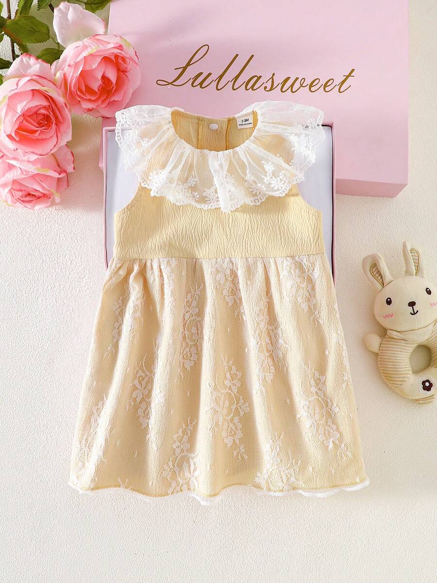 Baby Lace Collar Mesh Dress for Spring and Summer Celebrations and Photoshoots