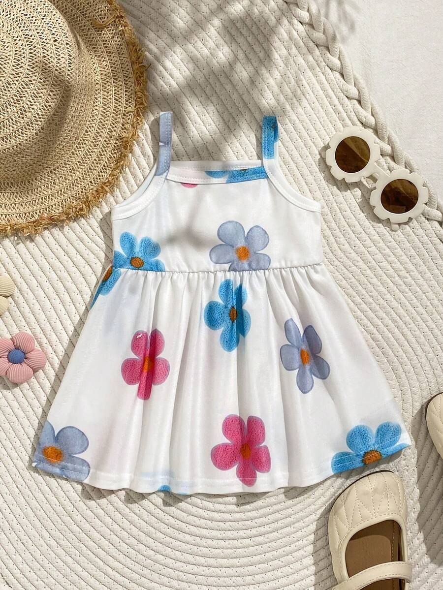 Baby Blue Plaid Floral Embroidered Cami Dress for Cute Spring and Summer Outings