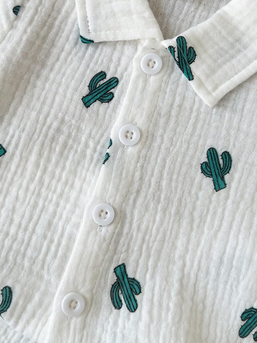 Baby Boy Cactus Print Shirt and Shorts Set for Cute Summer Daily Wear