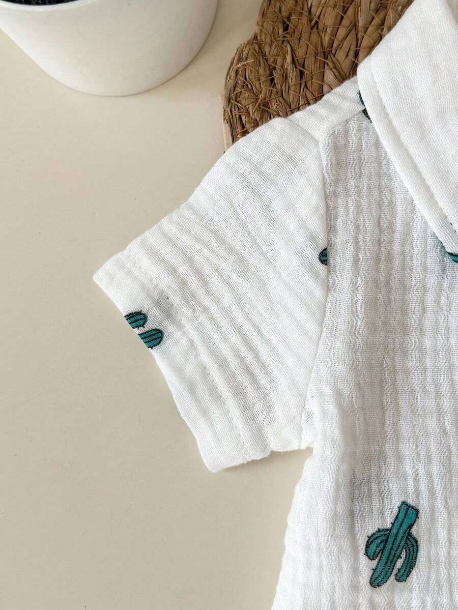 Baby Boy Cactus Print Shirt and Shorts Set for Cute Summer Daily Wear