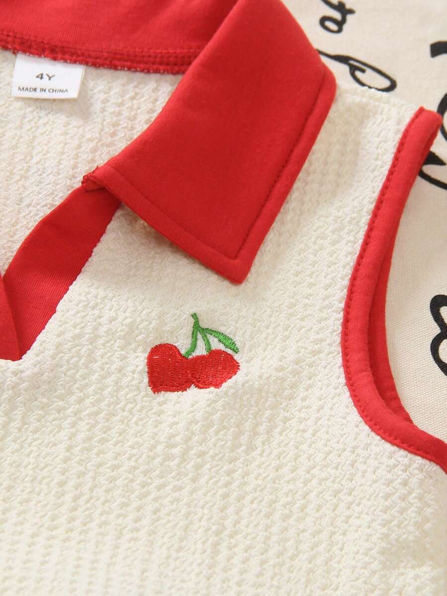 Toddler Girls Textured Knit Vest Top And Denim Skort Flower Embroidered Summer Outfit Set