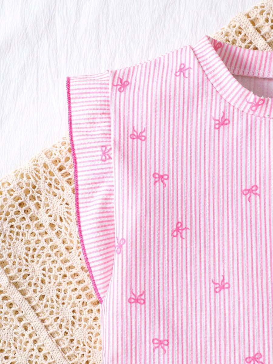 Baby Girl Black & White Striped Ruffle Sleeve T-Shirt & Shorts Set
