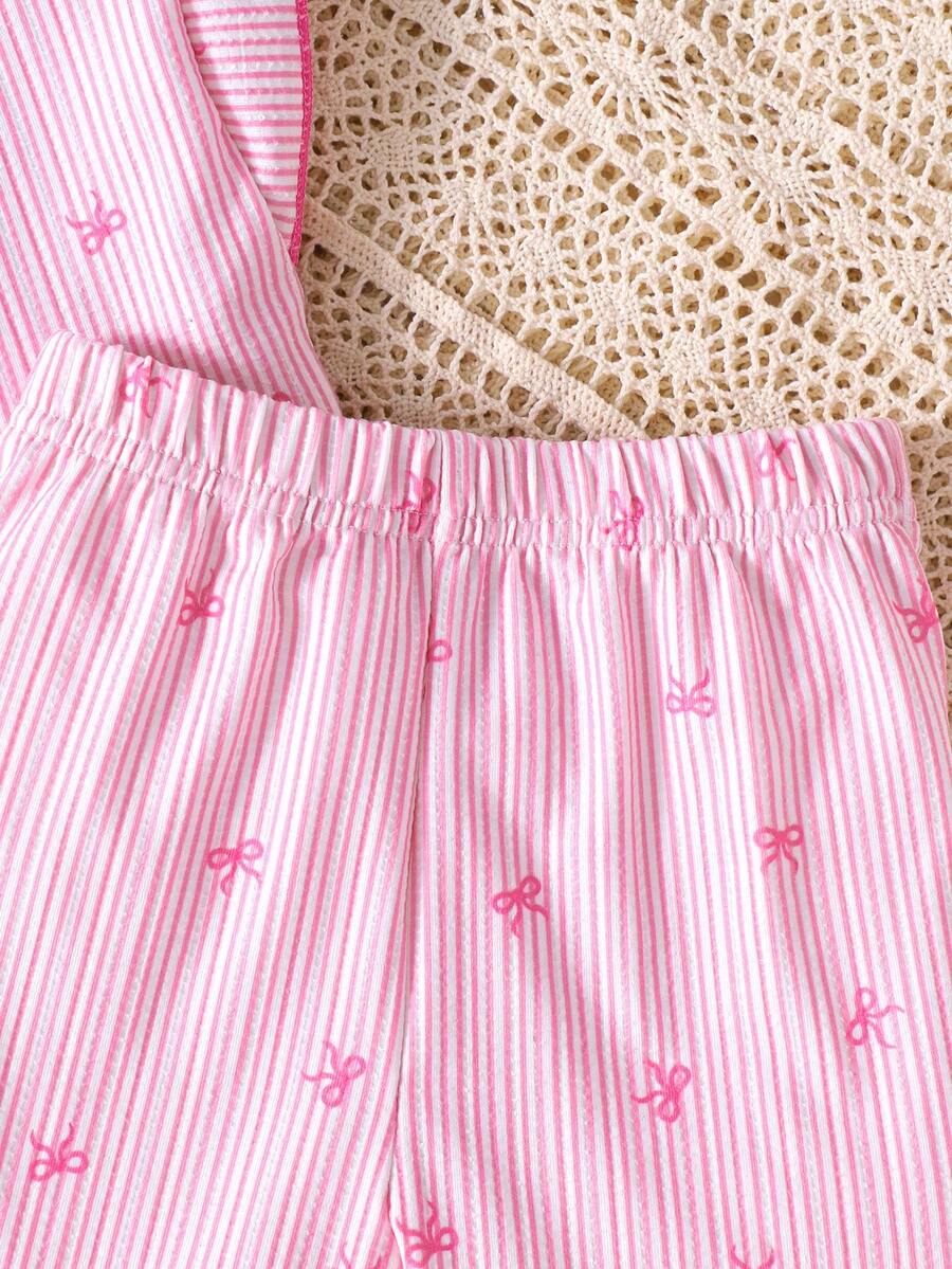 Baby Girl Black & White Striped Ruffle Sleeve T-Shirt & Shorts Set
