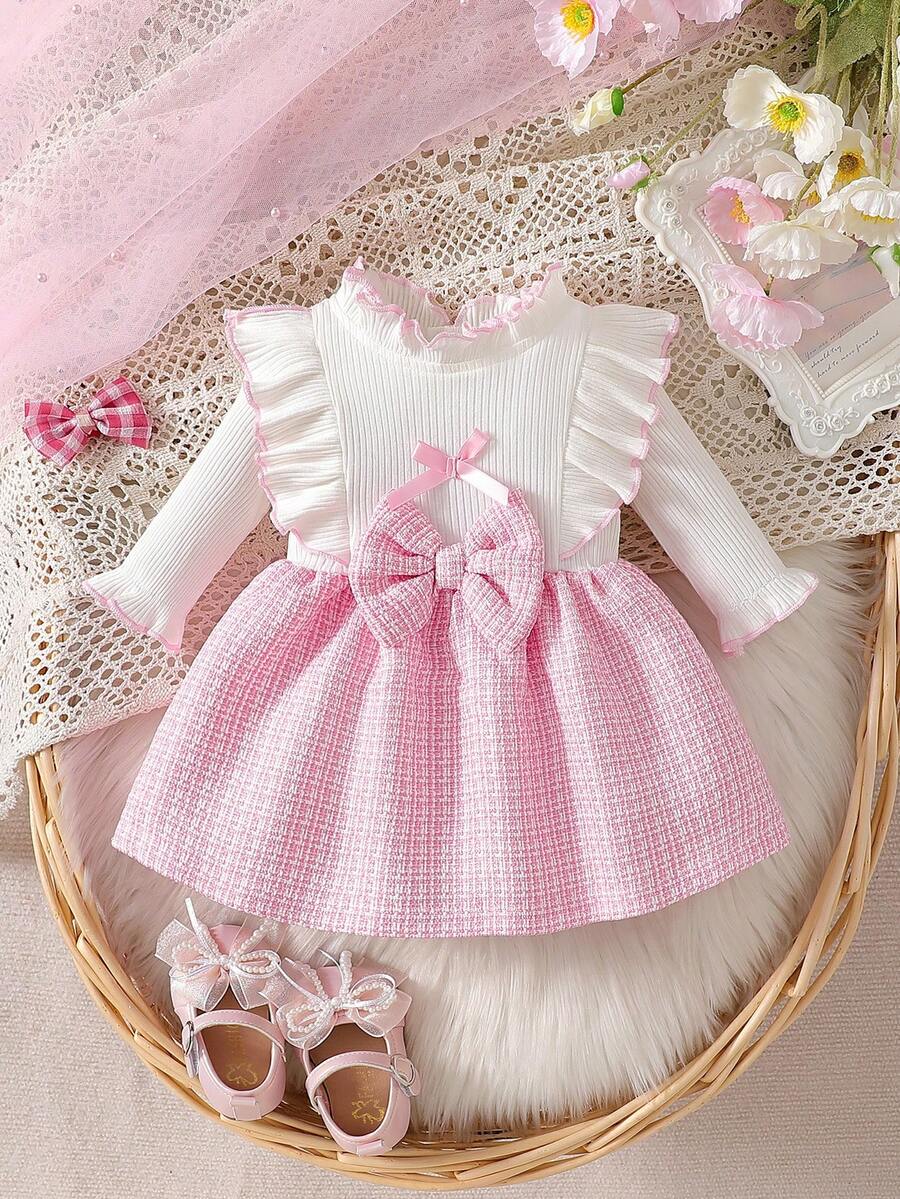 Baby Heart Pattern Dress and Headband Set for Cute All Season Daily Wear