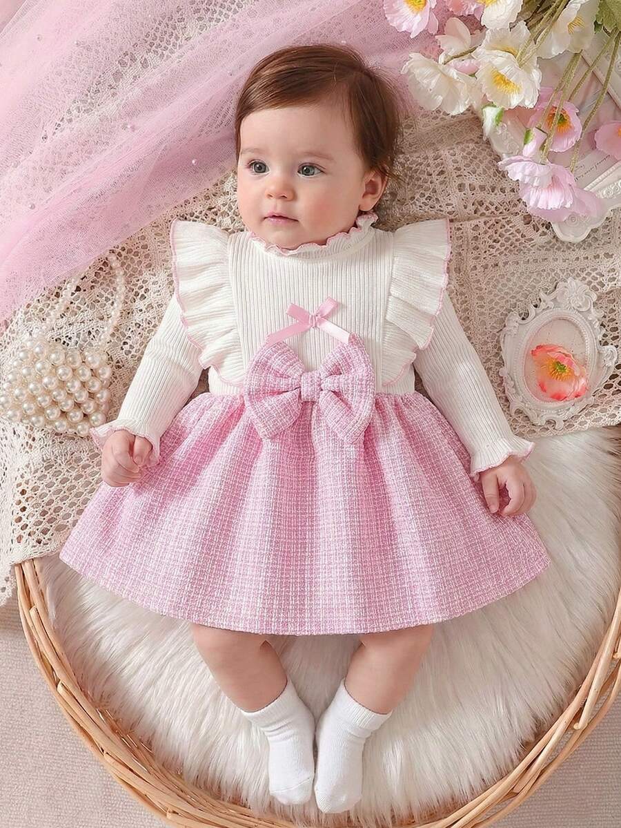 Baby Heart Pattern Dress and Headband Set for Cute All Season Daily Wear