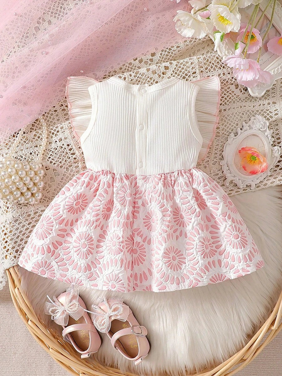 Baby Lace Collar Pink Bow Dress for Elegant Retro Summer Wear