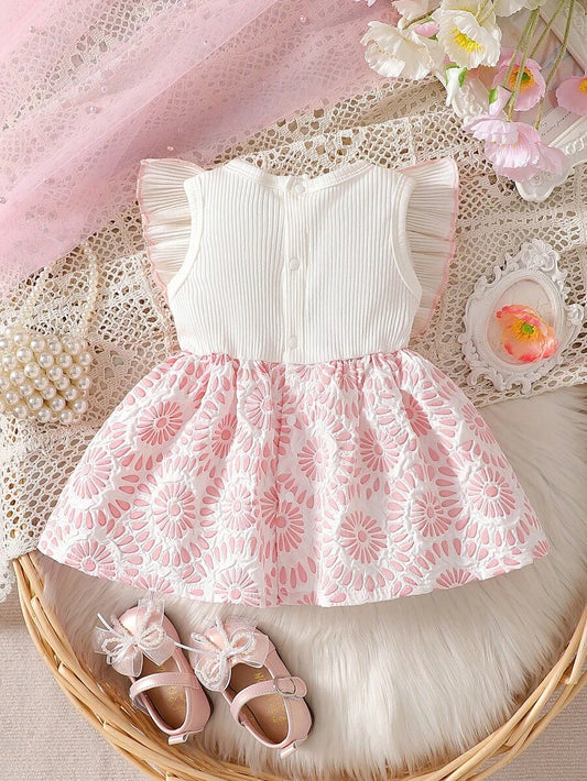 Baby Lace Collar Pink Bow Dress for Elegant Retro Summer Wear