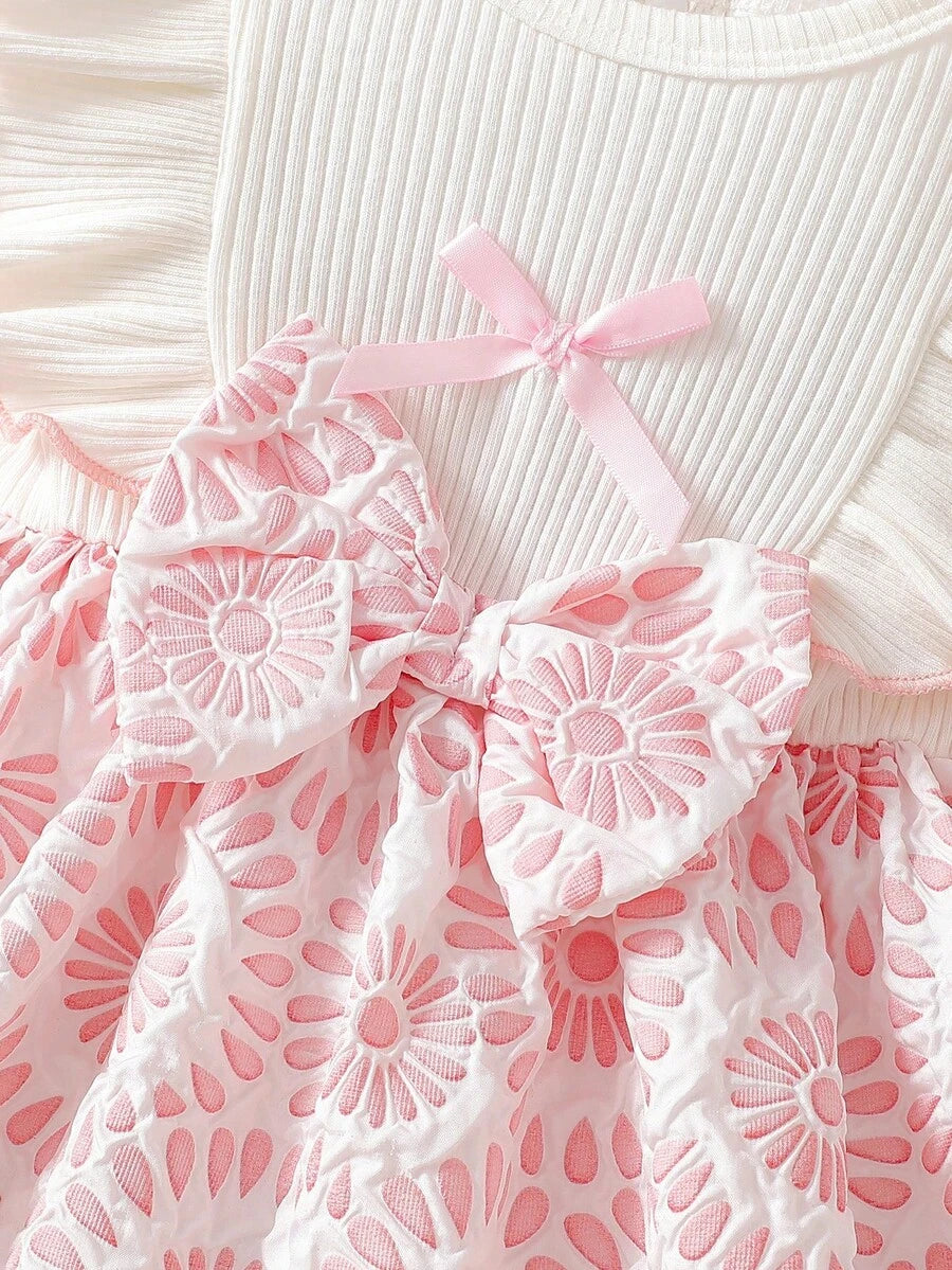 Baby Lace Collar Pink Bow Dress for Elegant Retro Summer Wear