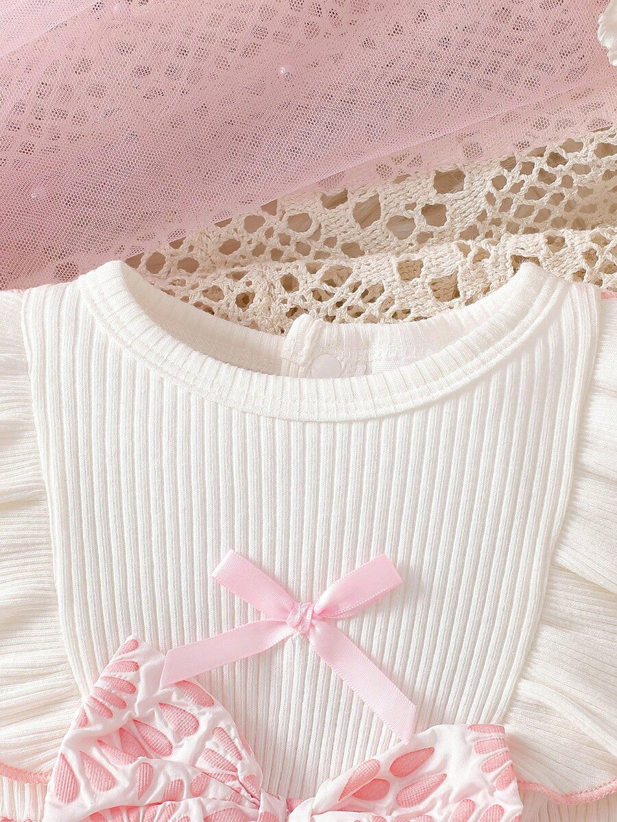 Baby Lace Collar Pink Bow Dress for Elegant Retro Summer Wear