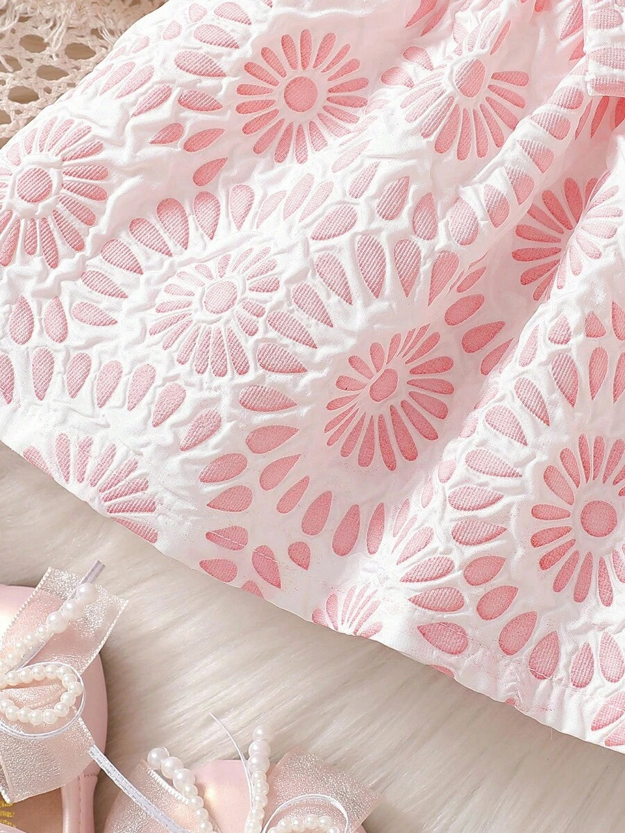 Baby Lace Collar Pink Bow Dress for Elegant Retro Summer Wear