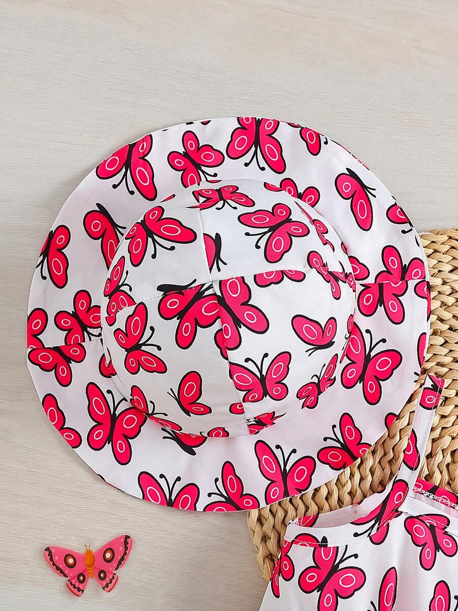 2pcs Baby Girl Floral Print Dress and Hat Set for Spring and Summer Wear