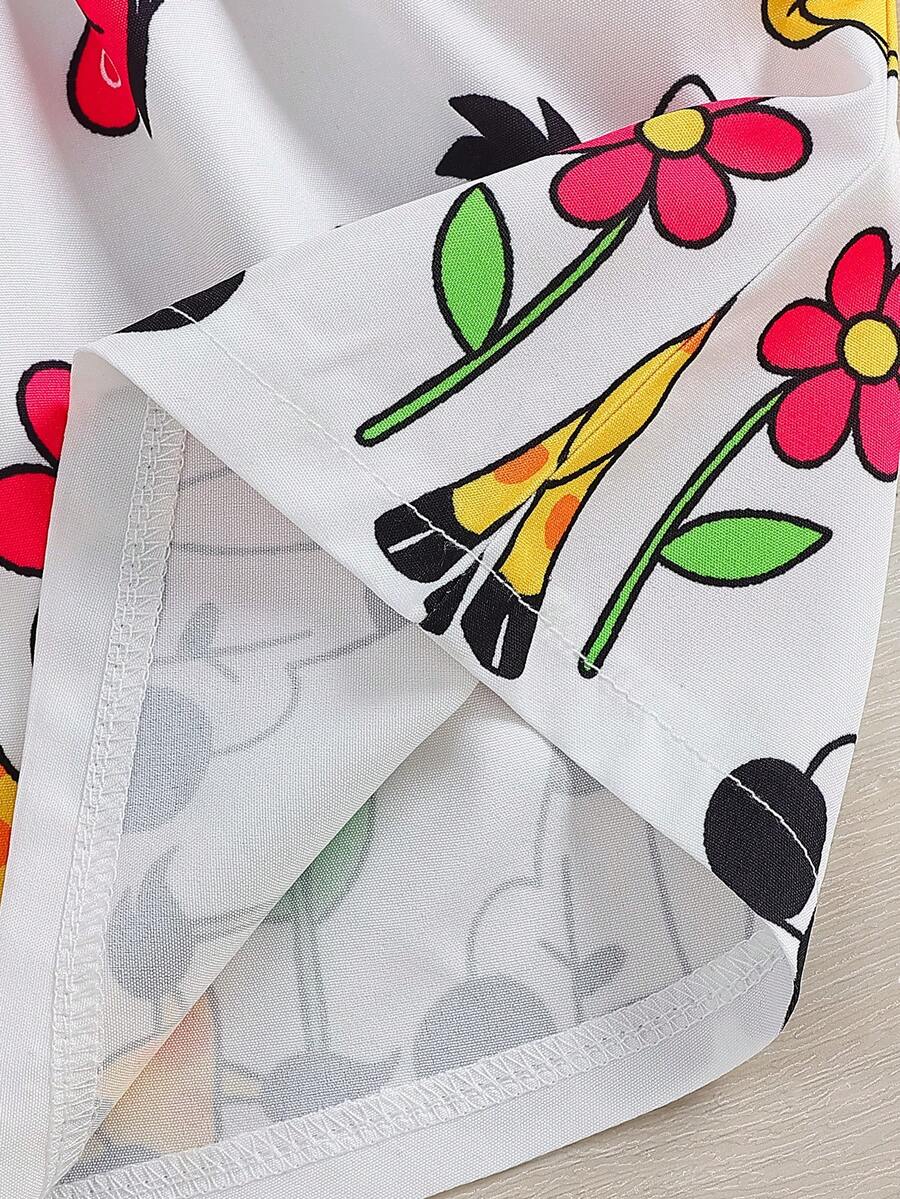 2pcs Baby Girl Floral Print Dress and Hat Set for Spring and Summer Wear