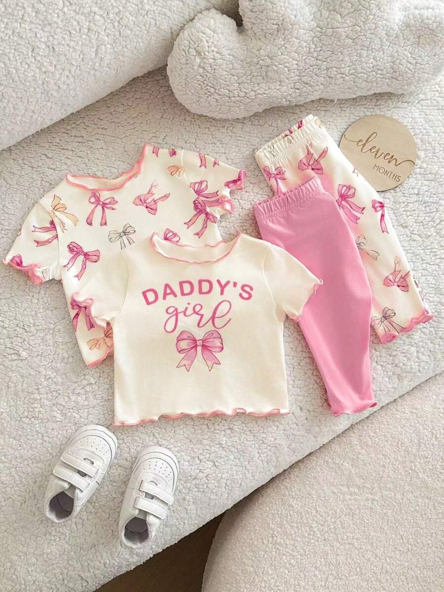 2PCS Baby Daisy Print T-Shirt and Shorts Set for Summer Daily Wear