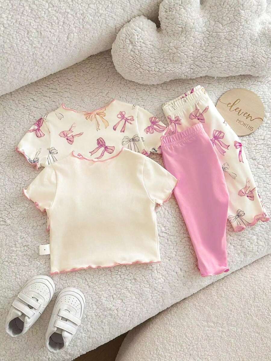 2PCS Baby Daisy Print T-Shirt and Shorts Set for Summer Daily Wear