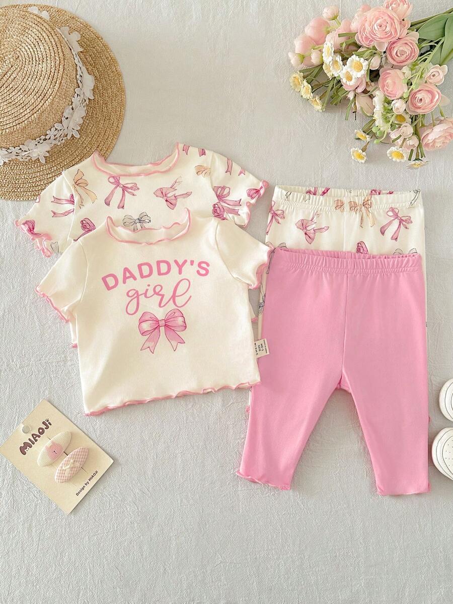 2PCS Baby Daisy Print T-Shirt and Shorts Set for Summer Daily Wear