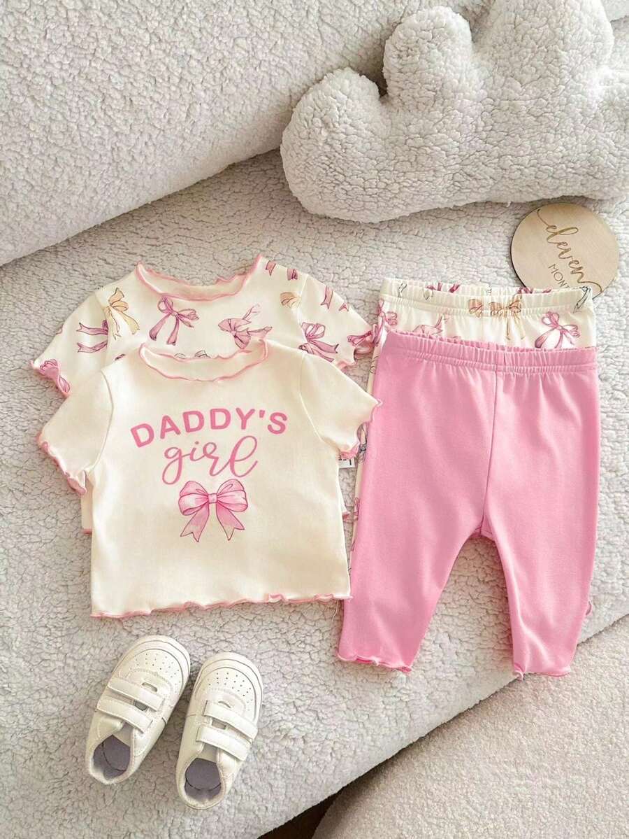 2PCS Baby Daisy Print T-Shirt and Shorts Set for Summer Daily Wear