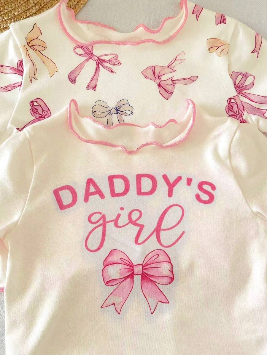 2PCS Baby Daisy Print T-Shirt and Shorts Set for Summer Daily Wear
